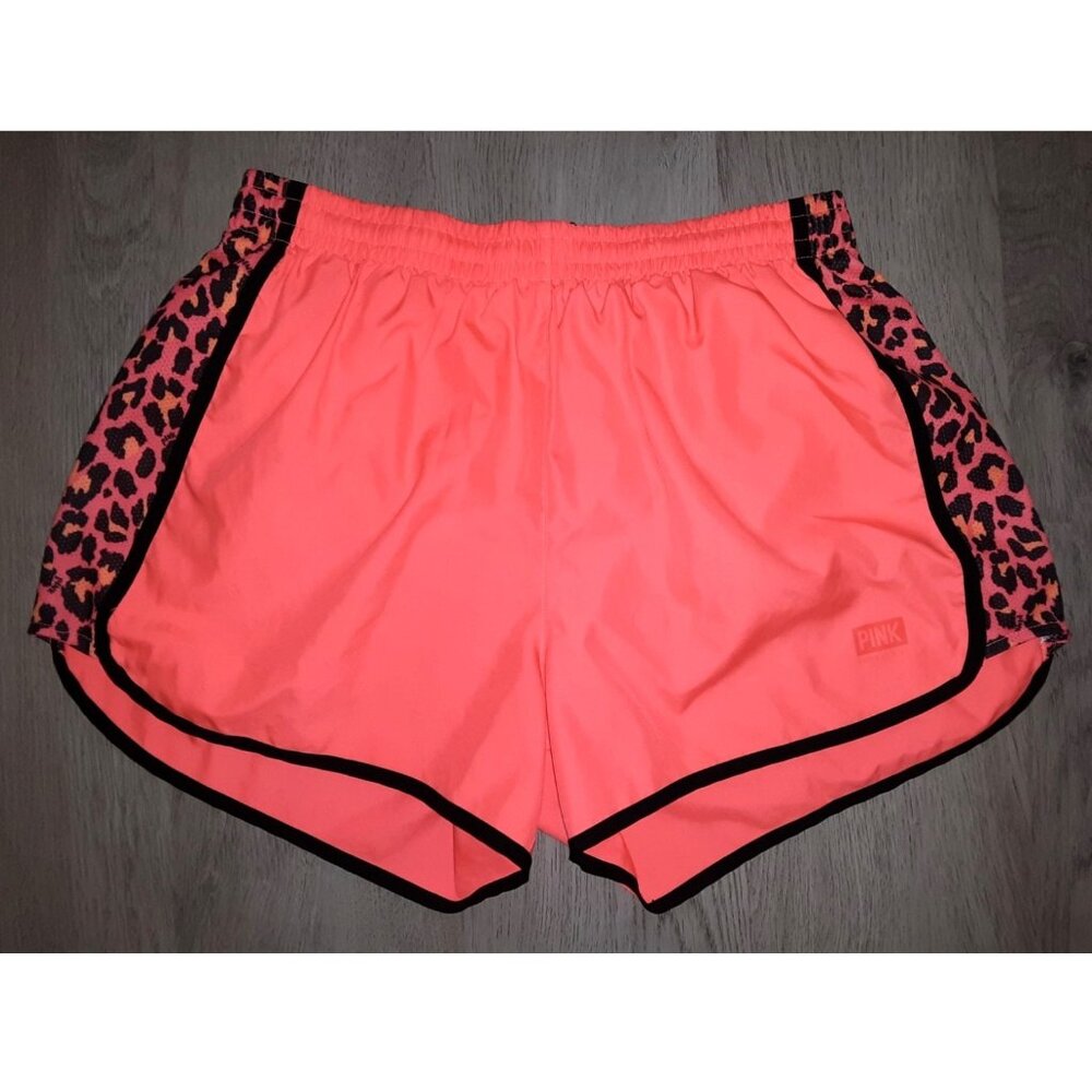 Victoria's Secret PINK Running Shorts SMALL Orange Leopard Print Active Athletic